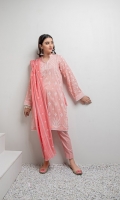 Dupatta: Dyed Emb Lawn - 01 Piece Shirt Front: Dyed Emb Lawn - 01 Piece Shirt Back: Dyed Lawn - 01 Piece Sleeves: Dyed Emb Lawn - 01 Pair Trouser: Dyed - 01 Piece
