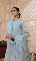 Work: Embroidered  Shirt Front: Emb Cotton Net 01 Piece  Shirt Back: Cotton Net 01 Piece  Sleeves: Emb Cotton Net 01 Pair  Dupatta: Weaved Emb Organza 01 Piece  Trouser: Raw Silk  Border: EMB 01 Pair  Dupatta Border: EMB 01 Pair  Lining: Dyed 01 Piece  Trouser: Dyed Raw Silk 01 Piece