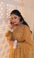 Work: Embroidered  Shirt Front: Emb Net 01 Piece  Shirt Back: Dyed Net 01 Piece  Sleeves: Emb Net 01 Pair  Dupatta: Emb Net 01 Piece  Border: EMB 01 Piece  Lining: Dyed 01 Piece  Trouser: Dyed Raw Silk 01 Piece