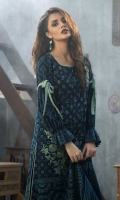 Shirt: Front: Embroidered/Printed	1.25 Meters Shirt: Back: Printed 1.25 Meters Dupatta: Printed	2.5 Meters Sleeves: Printed	1 Pair Trouser: Dyed	2.5 Meters Weight: 1.3 kg