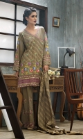 Shirt: Front: Embroidered/Dyed	1.25 Meters	 Shirt: Back: Dyed	1.25 Meters Dupatta: Printed	2.5 Meters Sleeves: Embroidered/Dyed 1 Pair Trouser: Embroidered/Dyed 2.5 Meters Weight: 1.3kg