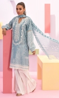 Shirt front: Printed embroidered 1.25 meters  Shirt back: Printed 1.25 meters Dupatta: Chiffon printed 2.5 meters  Sleeves: Printed 1-pair  Trouser: Dyed 2.5 meters