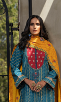 Dupatta: Embroidered woven Shawl - 01 Piece Shirt Front: Pearl printed khaddar - 01 Piece Shirt Back: Pearl printed khaddar - 01 Piece Sleeves: Pearl printed khaddar - 01 Pair Border: Embroidered - 01 Piece Neck Line: Embroidered - 01 Piece Shawl border:  Embroidered - 01 Pair Trouser: Dyed - 01 Piece