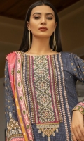 Dupatta: Digital printed linen - 01 Piece Shirt Front: Digital printed Embroidered linen - 01 Piece Shirt Back: Digital printed linen - 01 Piece Sleeves: Digital printed Embroidered linen - 01 Pair Trouser: Dyed - 01 Piece