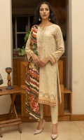 Dupatta: Digital Printed Cottel - 01 Piece Shirt Front: Dyed Embroidered Cottel - 01 Piece Shirt Back: Dyed Cottel - 01 Piece Sleeves: Dyed Embroidered Cottel - 01 Pair Trouser: Dyed - 01 Piece