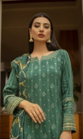 Dupatta: Digital Printed Cottel - 01 Piece Shirt Front: Dyed Embroidered Cottel - 01 Piece Shirt Back: Dyed Cottel - 01 Piece Sleeves: Dyed Embroidered Cottel - 01 Pair Trouser: Dyed - 01 Piece