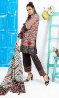 Dupatta: Printed Lawn 2.5 Meters Shirt Front: Printed Lawn 1.25 Shirt Back: Printed Lawn 1.25 Meters Sleeves: Printed Lawn 1 Pair Trouser: Printed 2.5 Meters