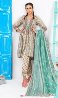 Dupatta: Printed Lawn 2.5 Meters Shirt Front: Printed Lawn 1.25 Shirt Back: Printed Lawn 1.25 Meters Sleeves: Printed Lawn 1 Pair Trouser: Printed 2.5 Meters