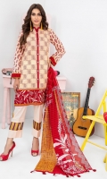 Dupatta: Printed Lawn 2.5 Meters Shirt Front: Printed Lawn 1.25 Shirt Back: Printed Lawn 1.25 Meters Sleeves: Printed Lawn 1 Pair Trouser: Dyed 2.5 Meters