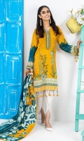 Dupatta: Printed Lawn 2.5 Meters Shirt Front: Printed Lawn 1.25 Shirt Back: Printed Lawn 1.25 Meters Sleeves: Printed Lawn 1 Pair Trouser: Dyed 2.5 Meters