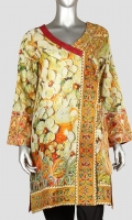 Vibrant printed angrakha style camise V-shape neck with the beauty of dori tessels Full sleeves Smart length
