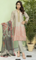1 Piece Embroidered Lawn Front 1 Piece Embroidered Sleeves 1 Piece Printed Back Printed Chiffon Dupatta (2.5 Meter) 