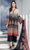 Printed Lawn Shirt Fabric 1 Piece Embroidered Sleeves Patch on Organza Printed Silk Dupatta (2.5 Meter)