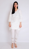 WHITE PASTE ANRAKHA FROCK STYLIZED SLEEVES EMBELLISHED FRONT WITH PEARLS AND LACE
