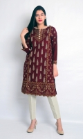 STRAIGHT EMBROIDERED SHIRT WITH CUT WORK NECK LINE SLEEVES AND HEIM WITH BUTTONS EMBELLISHMENT ON SLEEVES