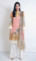 PRINTED 2PCS SUIT EMBELISHED WITH EMBROIDERY BOAT NECK STRAIGHT HEIM STRAIGHT SLEEVES CHIFFON DUPATTA 