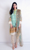 PRINTED 2PCS SUIT EMBELISHED WITH EMBROIDERY BOAT NECK STRAIGHT HEIM STRAIGHT SLEEVES CHIFFON DUPATTA 