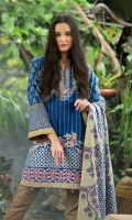 Dupatta : Printed	2.5 Meters Shirt Front :	Embroidered Printed	1.25 meters Shirt Back :	Printed	1.25 meters Sleeves : Embroidered Printed	1 Pair Trouser: Dyed	2.5 Meters