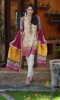 Dupatta : Dyed	1 Piece Shirt Front :	Dyed-Embroidered	1.25 meters Shirt Back :	Printed	1.25 meters Sleeves :	Printed	1 Pair Trouser: Dyed	2.5 Meters Neckline :	Embroidered	1 Piece Border :	Embroidered	1 Piece	 Dupatta Border : Printed	2 Pieces Dupatta Border : Printed	2 Pieces