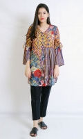 PRINTED SILK SHIRT SIDE CUT ANRAKHA NECK ROUND HEIM FULL LENGTH STYLIZED SLEEVES PRINTED BACK