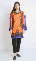 EMBELISHED SILK SHIRT V- NECK STRAIGHT HEIM FULL LENGTH BELL SLEEVES PRINTED BACK