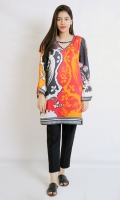 PRINTED SILK SHIRT V- NECK ROUND HEIM FULL LENGTH BELL SLEEVES PRINTED BACK