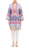 PRINTED KURTA  V-NECK WITH FRILL BAND  FULL LENGTH STRAIGHT SLEEVES  STRAIGHT HEM  PRINTED BACK