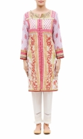 PRINTED KURTA  ROUND NECK  FULL LENGTH STRAIGHT SLEEVES  STRAIGHT HEM  PRINTED BACK  PEARLS AND STONES