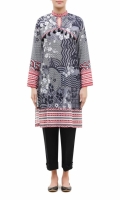 PRINTED KURTA  ROUND BAND NECK  FULL LENGTH STRAIGHT SLEEVES  STRAIGHT HEM  PRINTED BACK  TASSELS