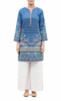 PRINTED KURTA ROUND NECK FULL LENGTH SLEEVES STRAIGHT HEM PRINTED BACK PEARLS WITH TESSELS