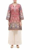 PRINTED KURTA  LACE EMBALISHED BAND COLLAR NECK  FULL LENGTH STRAIGHT SLEEVES  STRAIGHT HEM  PRINTED BACK  LACE 