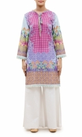 PRINTED KURTA  ROUND BOW NECK  FULL LENGTH STRAIGHT SLEEVES  STRAIGHT HEM  PRINTED BACK  LACE