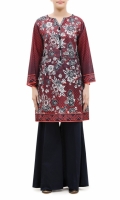 PRINTED FROCK ROUND NECK FULL LENGTH STRAIGHT SLEEVES PRINTED BACK PEARLS AND TASSELS PRINTED FROCK ROUND NECK FULL LENGTH STRAIGHT SLEEVES PRINTED BACK PEARLS AND TASSELS
