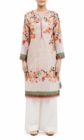 PRINTED KURTA  ROUND NECK  FULL LENGTH STRAIGHT SLEEVES  STRAIGHT HEM  PRINTED BACK  PEARLS AND LACE