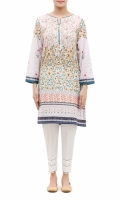 PRINTED KURTA ROUND NECK  FULL LENGTH STRAIGHT SLEEVES  STRAIGHT HEM  PRINTED BACK  PEARLS AND BUTTONS