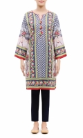 PRINTED KURTA ROUND NECK FULL LENGTH STRAIGHT SLEEVES STRAIGHT HEM PRINTED BACK TASSELS AND PEARLS