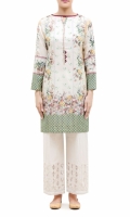 PRINTED KURTA BOAT NECK WITH EMBBALISHED BAND  FULL LENGHTH STRAIGHT EMBALISHED SLEEVES STRAIGHT HEM  PRINTED BACK 