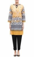 PRINTED KURTA ROUND NECK EMBALISHED WITH BLACK BEADS  FULL LENGTH STRAIGHT SLEEVES  STRAIGHT HEM  PRINTED BACK 