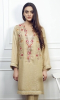 Jacquard embroidered gold shirt Embellished with laces and buttons Round neck Straight sleeves Straight hem