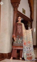 Neck Front     | Digital Printed Lawn with Embroidered Neck (1.25M)  Back                | Luxury Digital Printed Lawn Back  (1.25M) Sleeves           | Luxury Embroidered Lawn Sleeves  (1M)  Dupatta          |  Luxury Jacquard Chiffon Dupatta (2.5M) Trouser           | Cambric Cotton Trouser (2.5M)