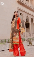 Neck Front     | Digital Printed Cambric Cotton Embroidered (1.25M)  Back                | Digital Printed Cambric Cotton (1.25M) Sleeves           | Digital Printed Cambric Cotton (1M)  Dupatta           | Digital Printed Luxury Lawn Embroidered Boring (2.5M) Trouser           | Dyed Cotton Trouser (2.5M)