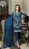 Shirt  Jacquard Lawn with full Embroidered Front Embroidered Chiffon Dupatta  Trouser Dyed Cotton