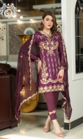 Shirt  Jacquard Lawn with full Embroidered Front Embroidered Chiffon Dupatta  Trouser Dyed Cotton