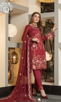 Shirt  Jacquard Lawn with full Embroidered Front Embroidered Chiffon Dupatta  Trouser Dyed Cotton