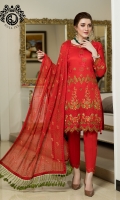 Shirt  Jacquard Lawn with full Embroidered Front Embroidered Chiffon Dupatta  Trouser Dyed Cotton