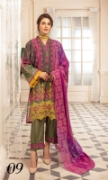 - Chunri Embroidered Viscous Shirt - Chiffon Dupatta - Plain Trouser 