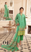 - Chunri Embroidered Viscous Shirt - Chiffon Dupatta - Plain Trouser 