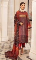 - Chunri Embroidered Viscous Shirt - Chiffon Dupatta - Plain Trouser 