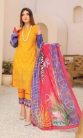 Lawn Embroidered Shirt Embroidered Sleaves With Voil Dupatta Plain Trouser