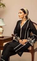 BLACK A-LINE KURTA WITH BEIGE EMBROIDERY AROUND THE SLEEVES HEM WITH LOVELY STITCHING DETAILS. KHARI SHALWAR WITH STITCHING DETAILS AROUND HEM. COTTON NET DUPPATA WITH LACE FINISHINGS.